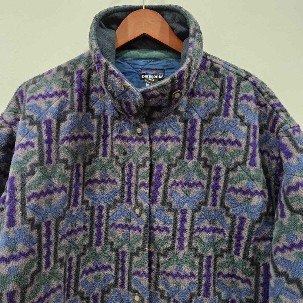 Vintage Patagonia Tehuelche Fleece Chore Coat Large Blue Quilted USA Layers 90s - Picture 2 of 16